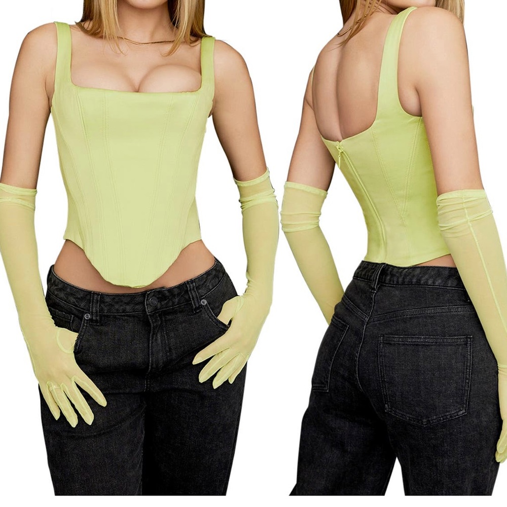 HOUSE OF CB RAFA SATIN LONGLINE CORSET TOP 💚